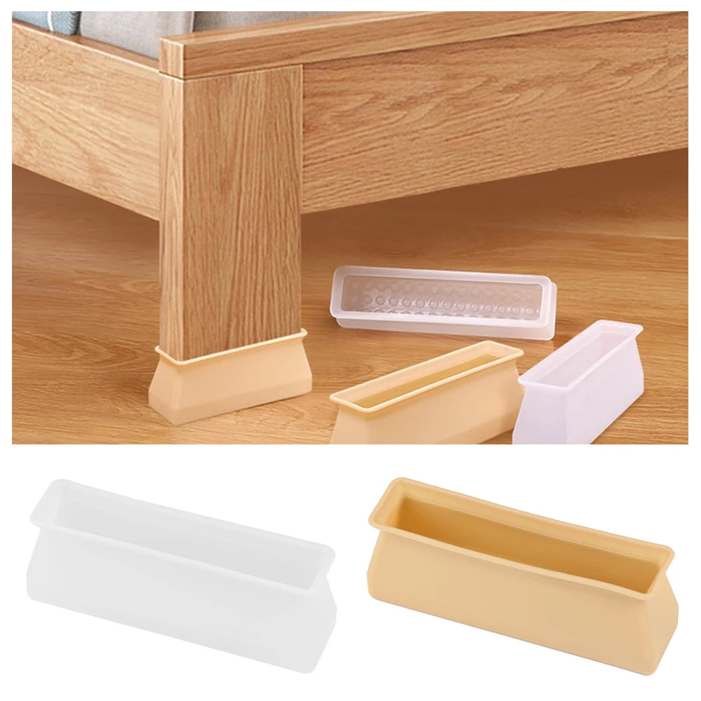 4PCS Silicone Rectangular Feet Cover Furniture Floor Protector Pad Anti slip Chair Leg Caps Wood Sofa Table Child Bed Stopper Oasis Select