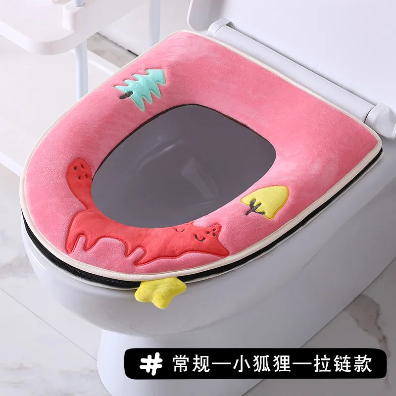 Household four seasons waterproof cute European style toilet seat zipper type universal creative toilet seat toilet seat Oasis Select Regular Little Fox