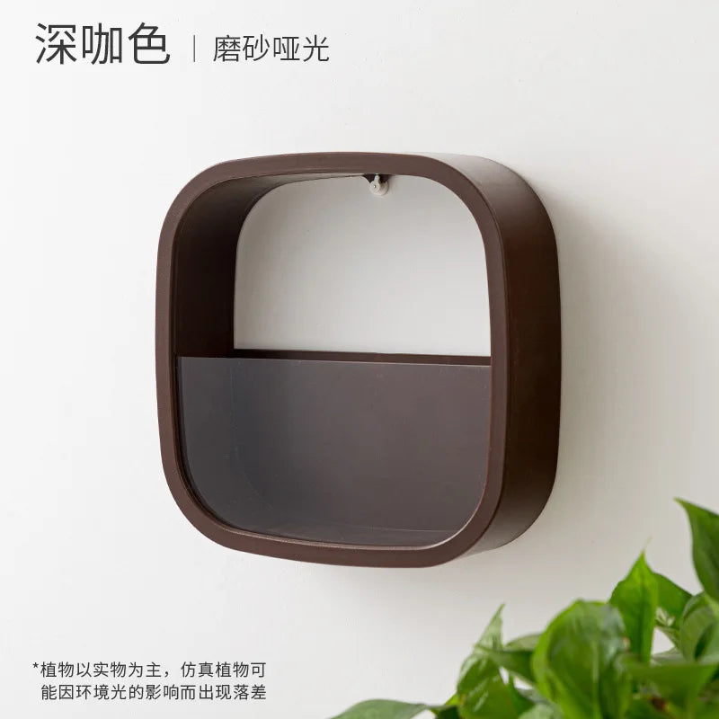 Flowerpot wall hanging green rose and copper coin grass wall hanging flower box creative Nordic living room decoration Oasis Select Brown