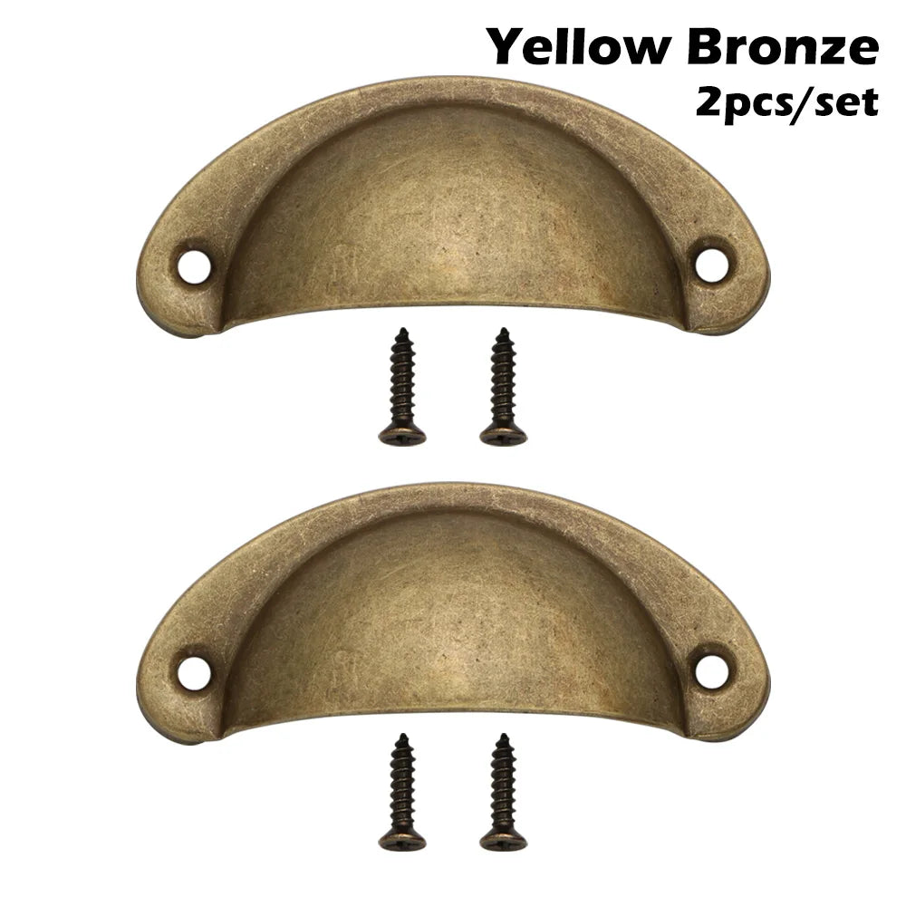 2PCS Antique Brass Shell Pull Handles Retro Iron Wardrobe Door 98MM Furniture Hardware Fittings Kitchen Drawer Knobs Cabinet Oasis Select B-yellow bronze