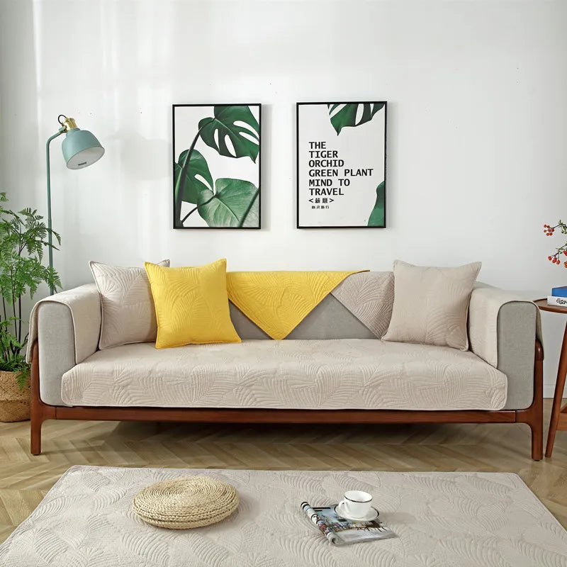 Four Seasons General sofa cushion pure cotton cloth cushion Nordic simple modern non slip solid wood sofa cover couch cover Oasis Select