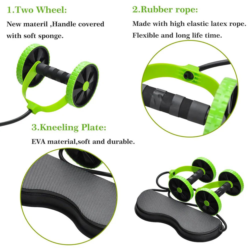 Abdominal Double Wheel Ab Roller Gym Home Muscle Exercise Fitness Equipment Pull Rope Resistance Bands Slimming Device Oasis Select