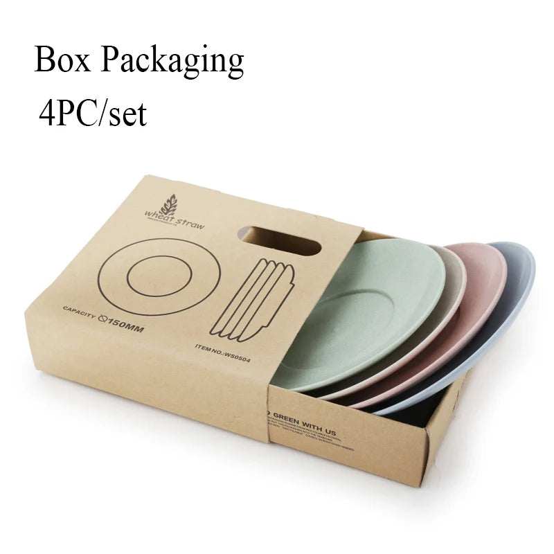 8-Inch Wheat Straw Snack Plates Set of 4 – Eco-Friendly Dish Snack Plate Set Oasis Select Box packaging