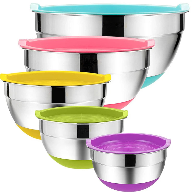 5-Piece Stainless Steel Mixing Bowls with Airtight Lids Mixing Bowl Set Oasis Select