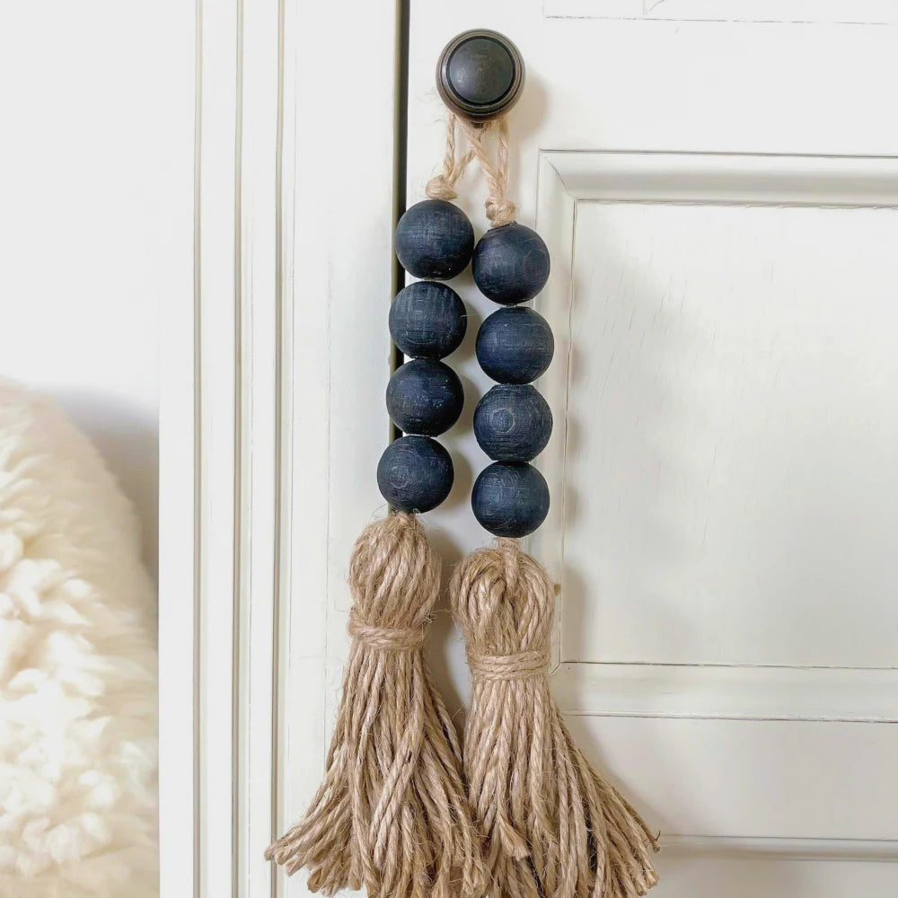 Home Decor Wood Bead Closet Pendant With Tassels Clothes Rack Garland Farmhouse Rustic Door Handle Drawer Knob Oasis Select