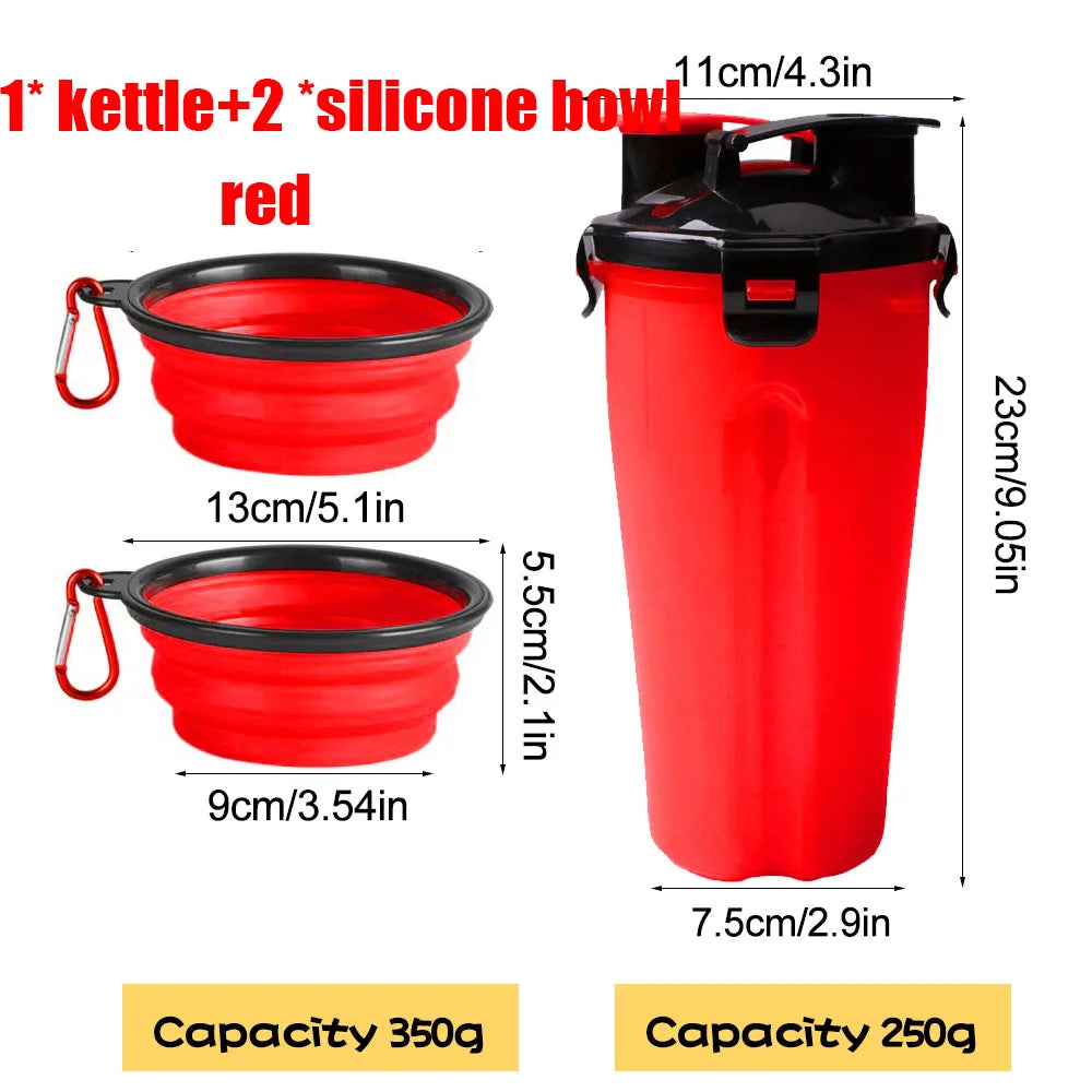 2-in-1 Portable Pet Food & Water Bottle with Folding Bowl Travel Pet Feeder Oasis Select Red