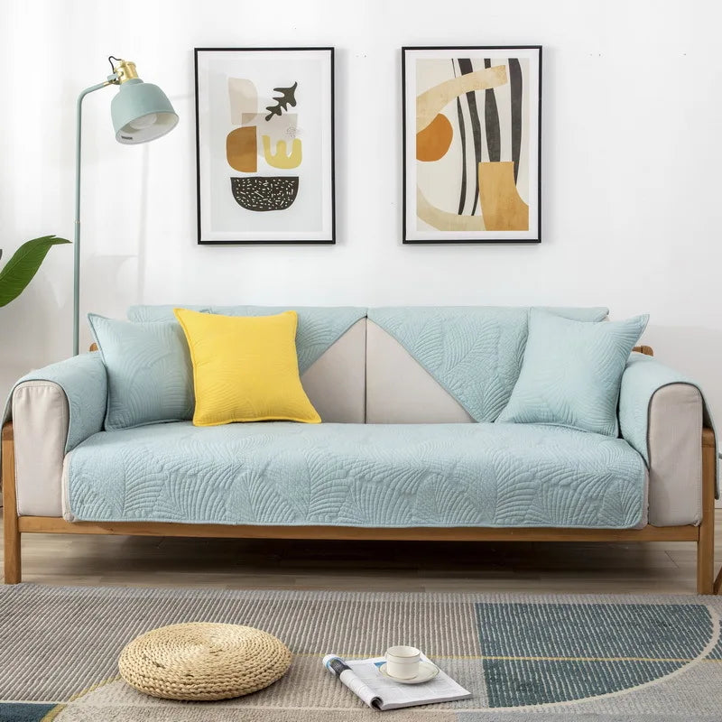 Four Seasons General sofa cushion pure cotton cloth cushion Nordic simple modern non slip solid wood sofa cover couch cover Oasis Select 70cm x 210cm Light Blue