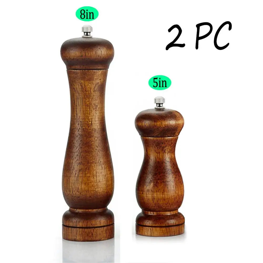 4PC Oak Pepper Grinder Coarse Salt Solid Wooden Oak Pepper Mill Handheld With Adjustable Ceramic Core Manual Kitchen Tools Oasis Select 2PC 8inch 5inch