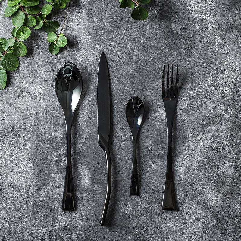 Black Gold Steel Cutlery Set Western Dinnerware Set Portable Stainless Steel Kitchen Forks Spoons Knives Tableware Oasis Select