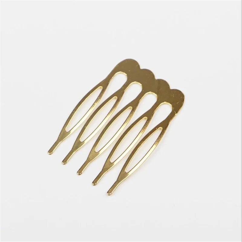 10pcs Gold Metal Side Hair Combs Plain Blank Headpiece French Twist Clip For DIY Wedding Bridal Veil Combs Decor Hair Accessory Oasis Select Gold 5
