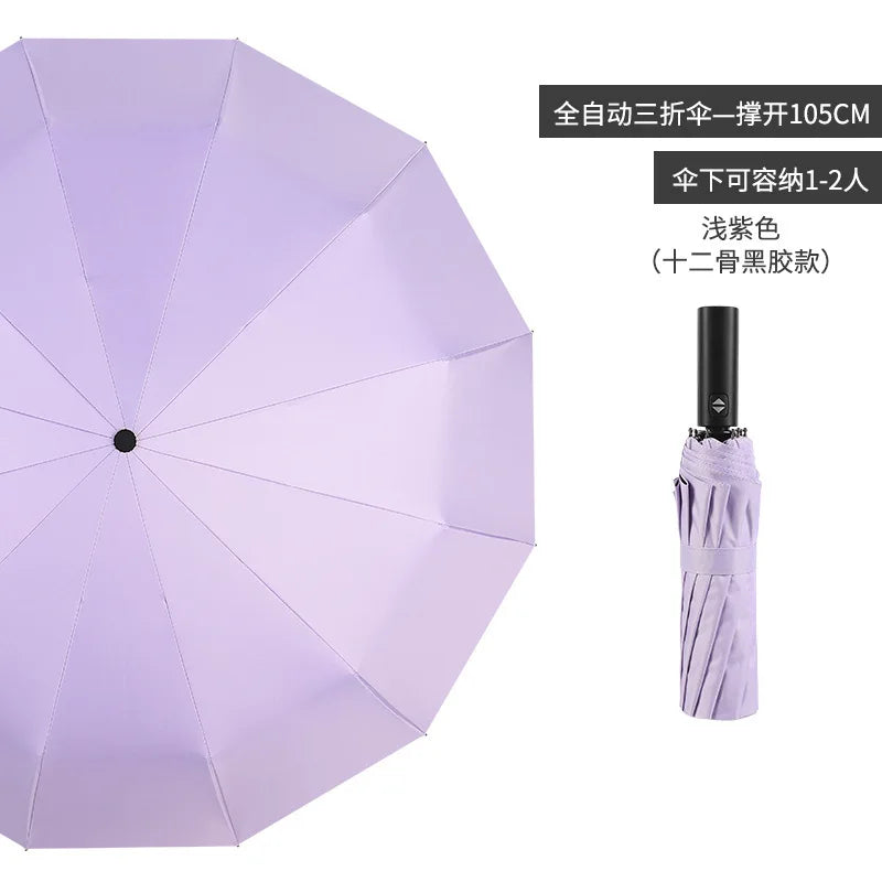 Automatic 12 bone windproof automatic umbrella men's business solid folding umbrella Oasis Select light purple