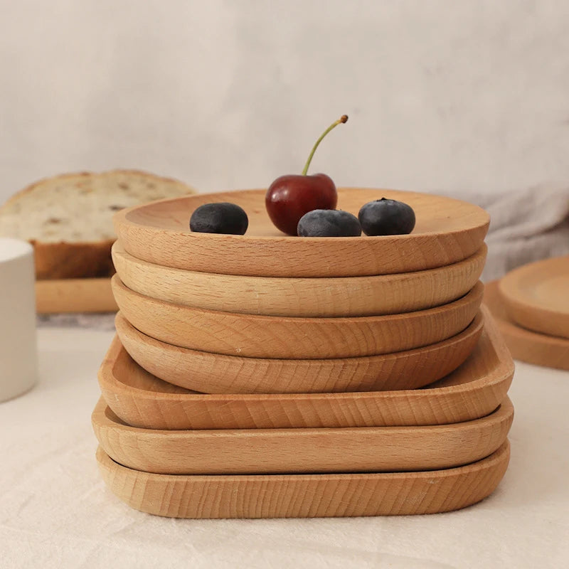 Wood Serving Plate, Wood Square & Round Serving Tray, Fruit Dessert Cake Snack Candy Platter Wooden Bowls Oasis Select
