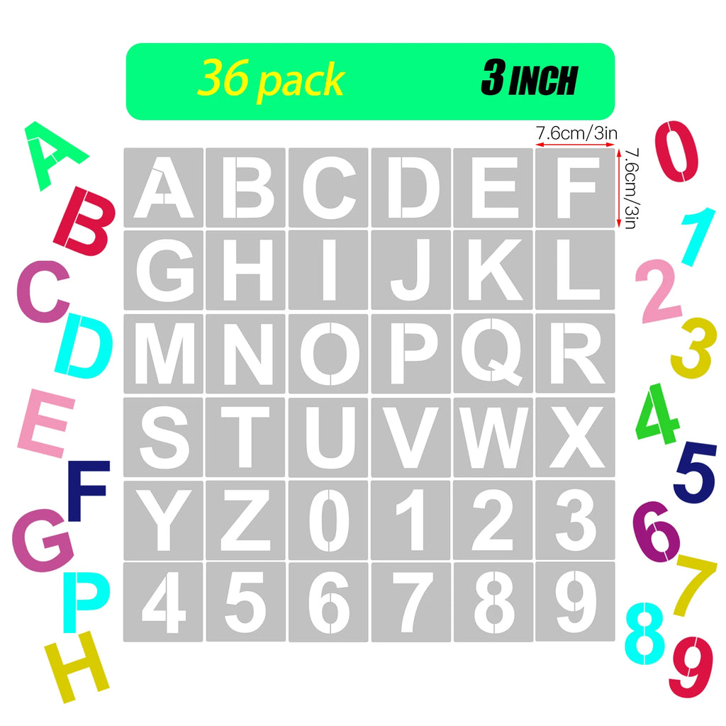 62pcs 5 Inch Letter and Number Stencils Reusable Washable Alphabet Stencils Environment-friendly PET Art Craft Templates Oasis Select Style 1