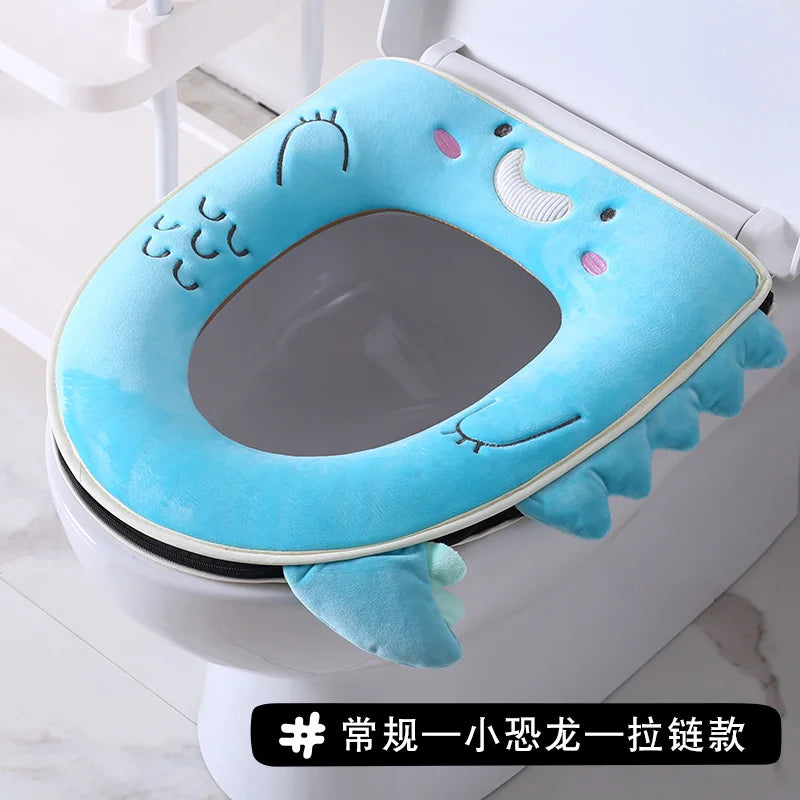 Household four seasons waterproof cute European style toilet seat zipper type universal creative toilet seat toilet seat Oasis Select Regular Little dinos
