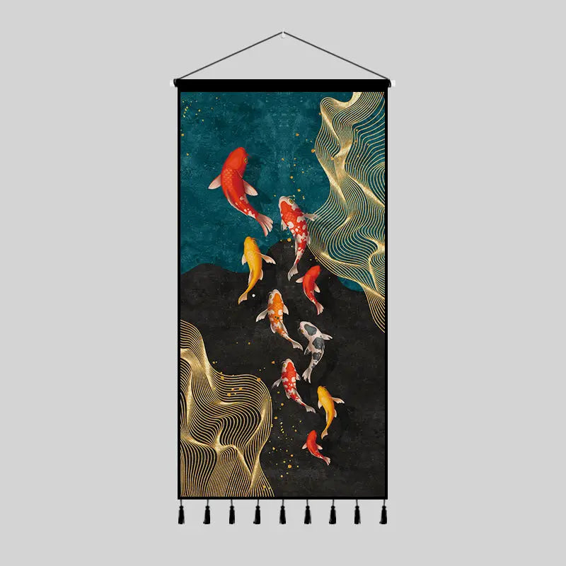 Tapestry decoration painting living room entrance porch new Chinese background cloth wall decoration hanging cloth wall decor Oasis Select 40cm x80cm 4 tassels 1