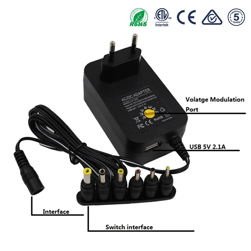 AC DC 220V To 12V Transformers USB Unviersal Power Supply 3V 5V 6V 9V 12V Adjustable Power Adapter Supply 3- 12 V Volt 30W Cable Oasis Select