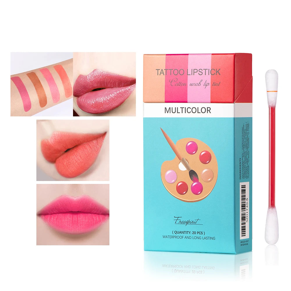 20pcs Cigarette Cotton Swab Lipstick Tattoo Lipstick Non-Stick Long-Lasting Waterproof and Kiss-proof Lip Durable Lip Stain Set Oasis Select multicolor