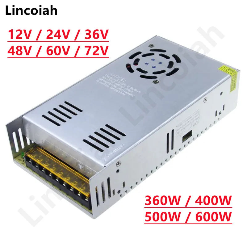 12V 24V 36V 48V 60V 72V 360W 400W 500W 600W Switching Power Supply Source Transformer AC DC SMPS For LED Strip Light CCTV Motor Oasis Select 500W 36V