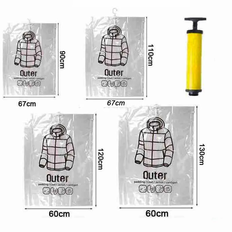 1pc Closet Hanging Organizer Vacuum Bag for Clothes Storage Bag with Hanger Space Saving Clear Seal Bags Wardrobe Compressed Bag Oasis Select