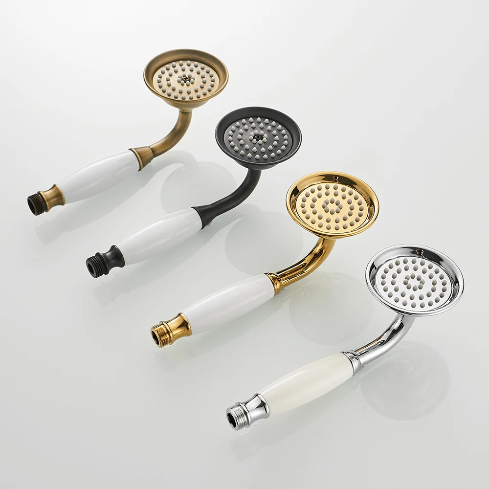Shower Heads Antique Brass Bathroom Hand Held Shower Sprayer Head With Luxury Ceramics Bath Round Rainfall Shower Faucet HJ0527K Oasis Select