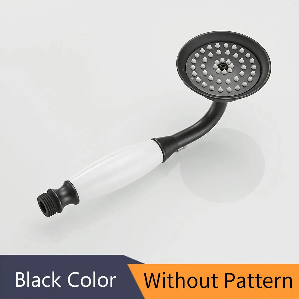 Shower Heads Antique Brass Bathroom Hand Held Shower Sprayer Head With Luxury Ceramics Bath Round Rainfall Shower Faucet HJ0527K Oasis Select Black-White