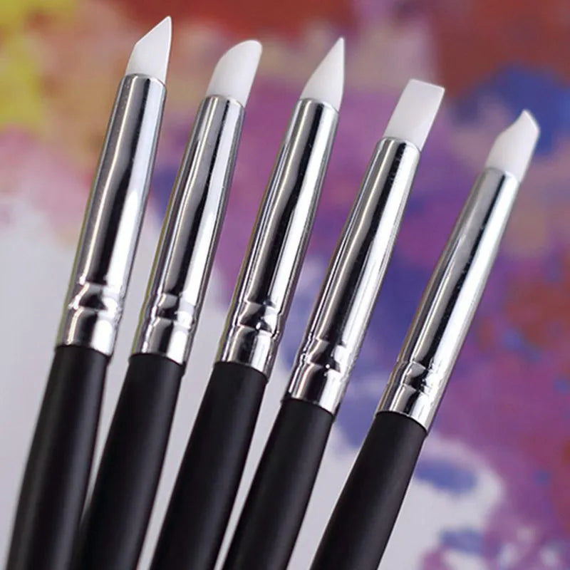 5pcs Silicone Rubber Tip Paint Brushes for Watercolor Oil Painting Polymer Clay Sculpting Fimo Modelling Tools Art Supplies Oasis Select