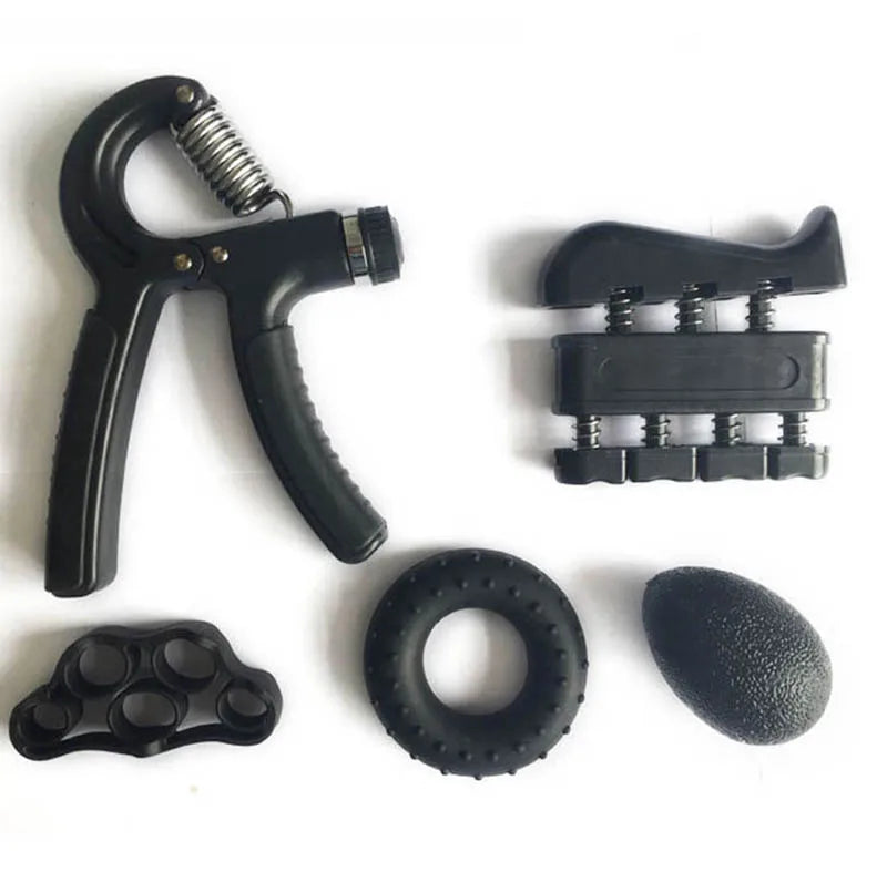 5 Pcs Hand Grips Strengthener Trainer Set Adjustable Gripper Fingers Exerciser Ball Stretch and Exercise Ring Finger Resistance Oasis Select black