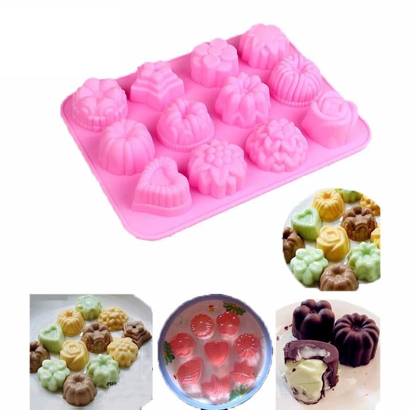 12 Silicone Cake Mold Big Cake Flower 3D Chocolate Shape Pastry Baking Soap Tools Bread Cake for Pizza Pan Diy Birthday Wedding Oasis Select