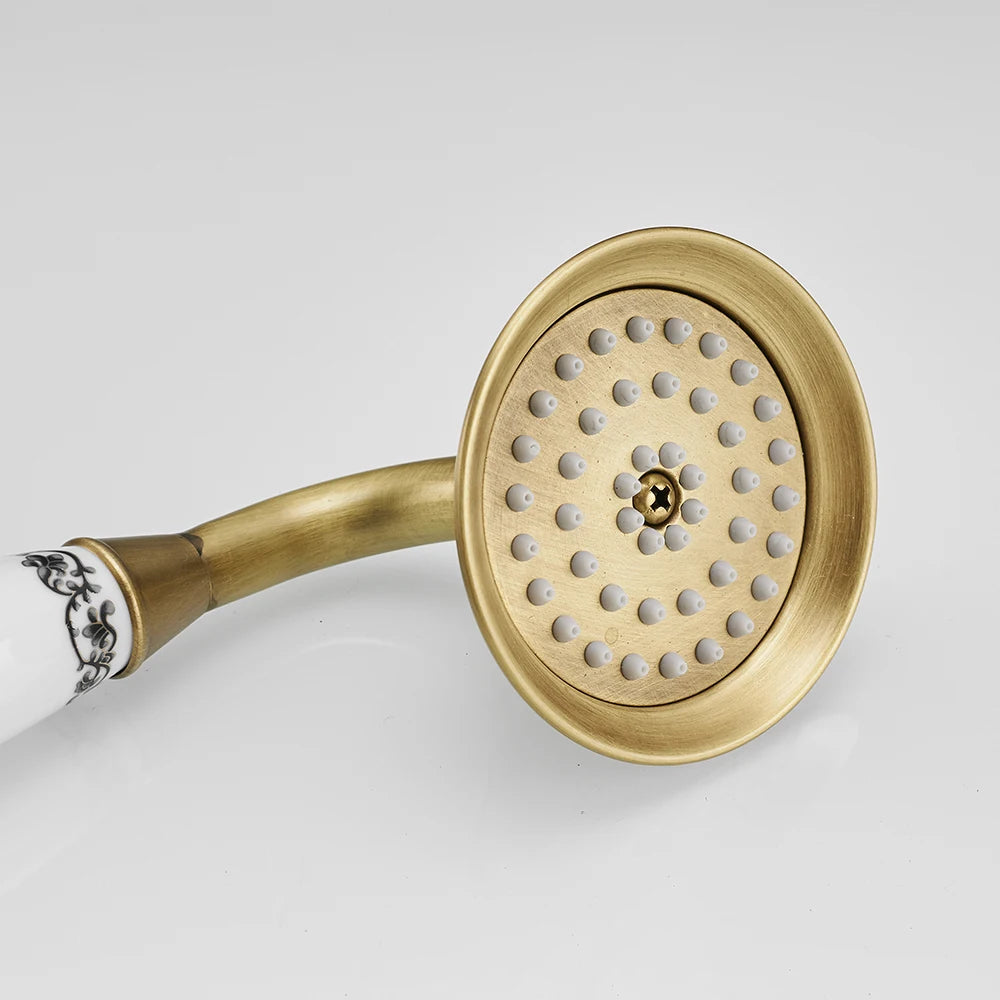 Shower Heads Antique Brass Bathroom Hand Held Shower Sprayer Head With Luxury Ceramics Bath Round Rainfall Shower Faucet HJ0527K Oasis Select