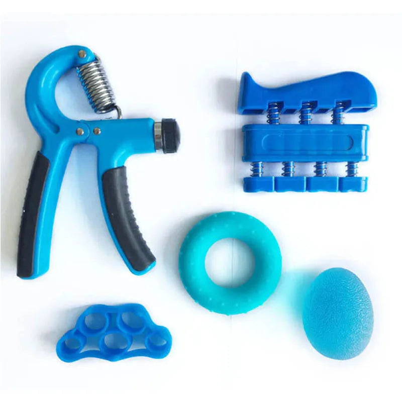 5 Pcs Hand Grips Strengthener Trainer Set Adjustable Gripper Fingers Exerciser Ball Stretch and Exercise Ring Finger Resistance Oasis Select Blue