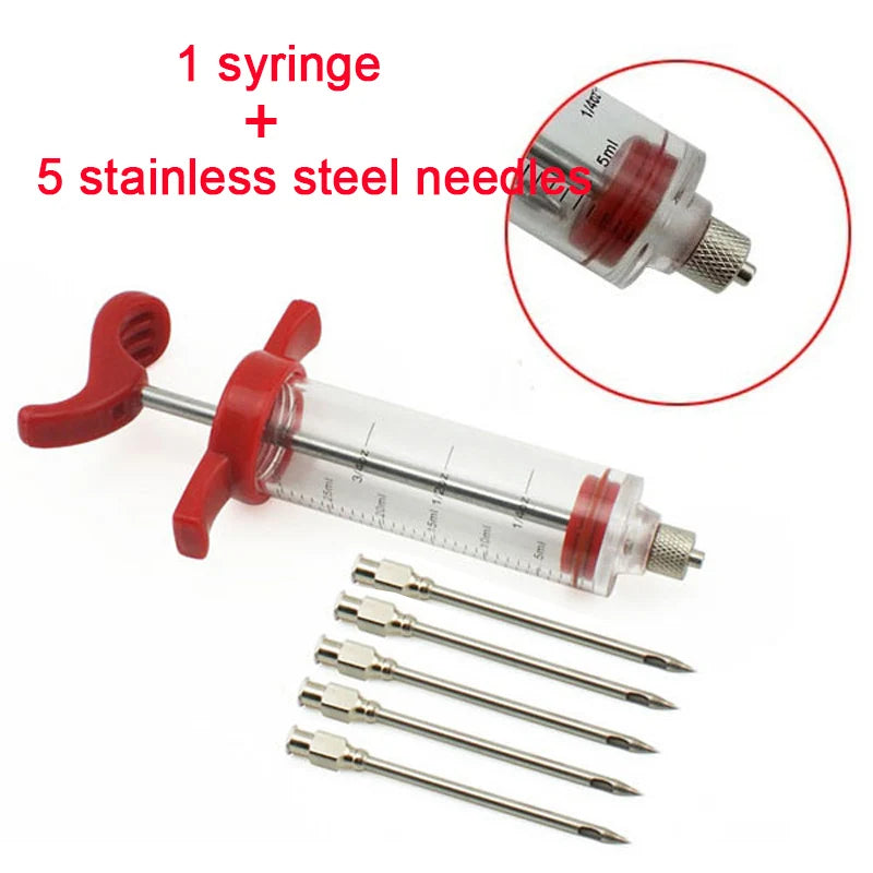 BBQ Meat Injector Syringe Set with 5 Stainless Steel Needles Meat Injector Syringe Oasis Select 5tips