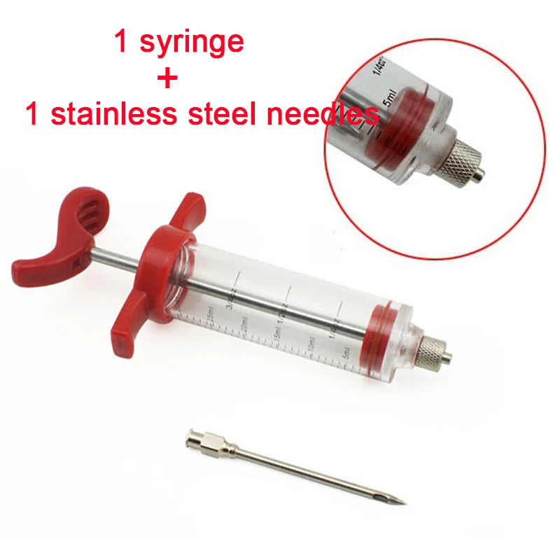 BBQ Meat Injector Syringe Set – 5 Stainless Steel Needles Meat Injector Set Oasis Select 1tip