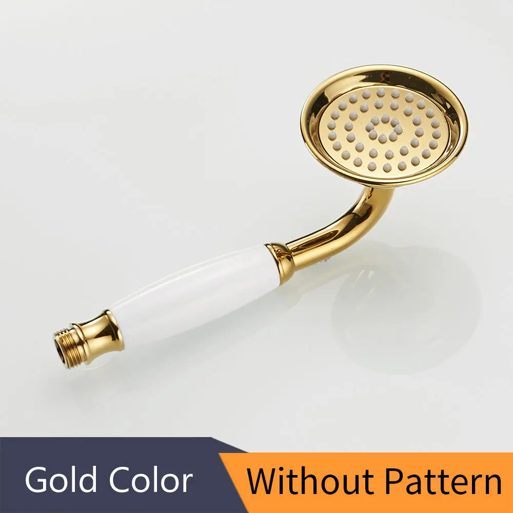 Shower Heads Antique Brass Bathroom Hand Held Shower Sprayer Head With Luxury Ceramics Bath Round Rainfall Shower Faucet HJ0527K Oasis Select Gold-White