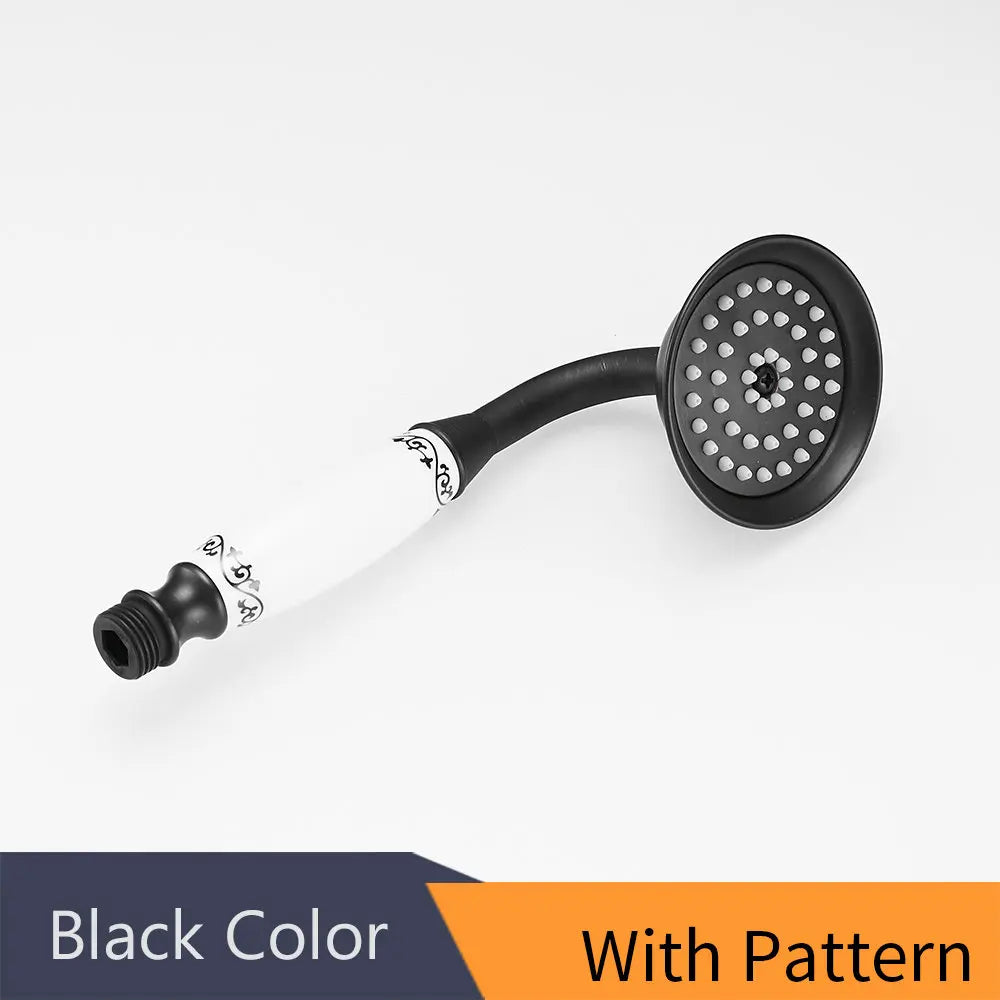 Shower Heads Antique Brass Bathroom Hand Held Shower Sprayer Head With Luxury Ceramics Bath Round Rainfall Shower Faucet HJ0527K Oasis Select Black-Pattern