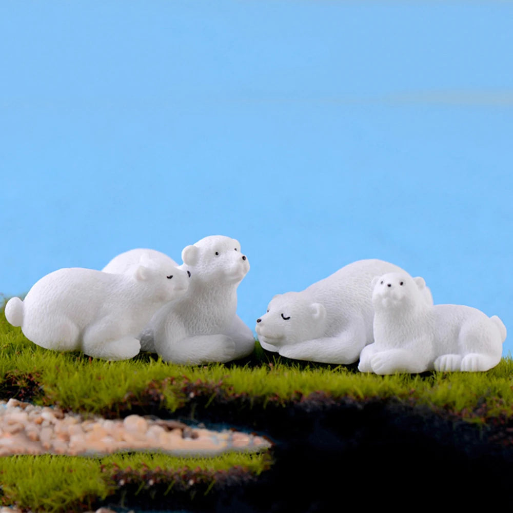 Mini White Bear Polar Bear Figurines Simulation Home Micro Landscape Garden Miniatures Animal Home Decor Accessories Oasis Select