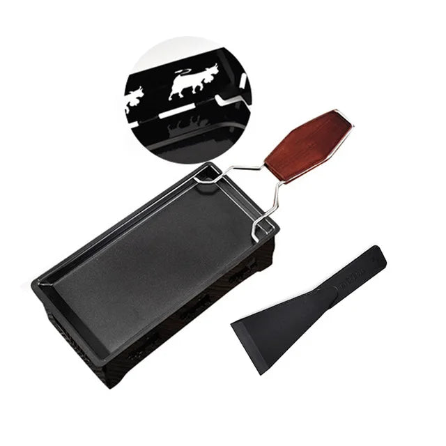 Mini Non-Stick Cheese Raclette Grill Pan & Tray | Wood Handle Cheese Raclette Grill Oasis Select black