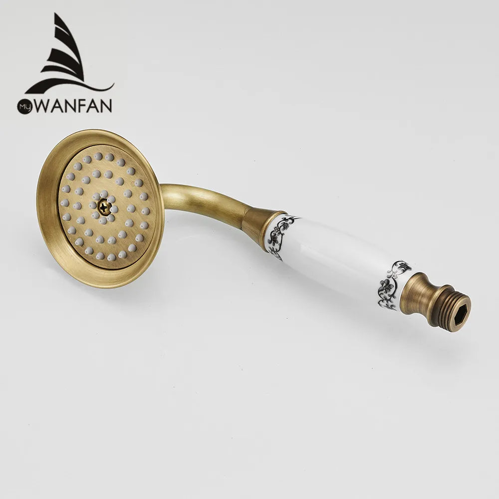 Shower Heads Antique Brass Bathroom Hand Held Shower Sprayer Head With Luxury Ceramics Bath Round Rainfall Shower Faucet HJ0527K Oasis Select