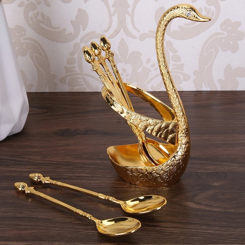 Swan Base Holder with Dessert Forks & Coffee Spoons Set Flatware Set Oasis Select