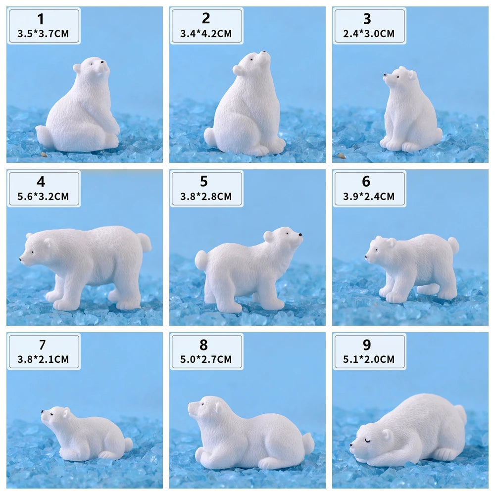 Mini White Bear Polar Bear Figurines Simulation Home Micro Landscape Garden Miniatures Animal Home Decor Accessories Oasis Select