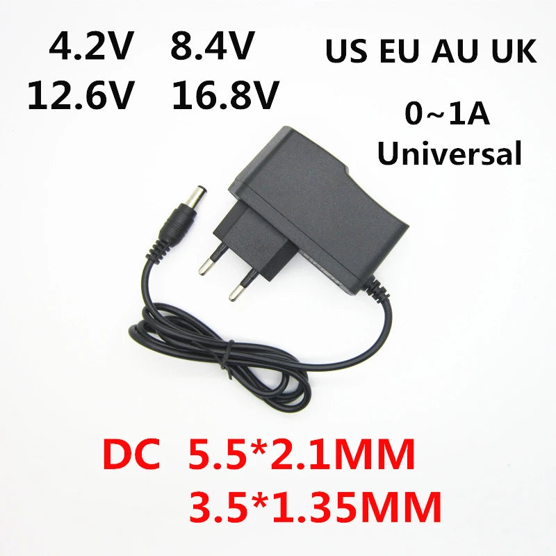 AC 100-240V DC 4.2V 8.4V 12.6V 16.8V 1A 1000MA Adapter Power Supply 4.2 8.4 12.6 16.8 V Volt charger for 18650 lithium battery Oasis Select DC PLUG 5.5-2.1MM EU 4.2V 1A