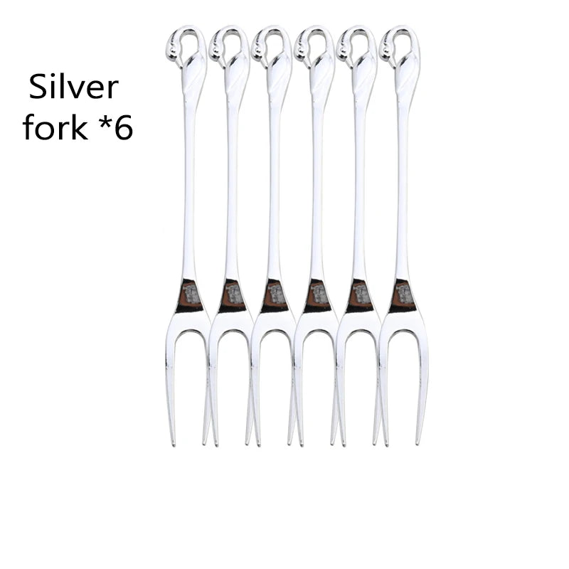 Swan Base Holder with Dessert Forks & Coffee Spoons Set Flatware Set Oasis Select sliver fork