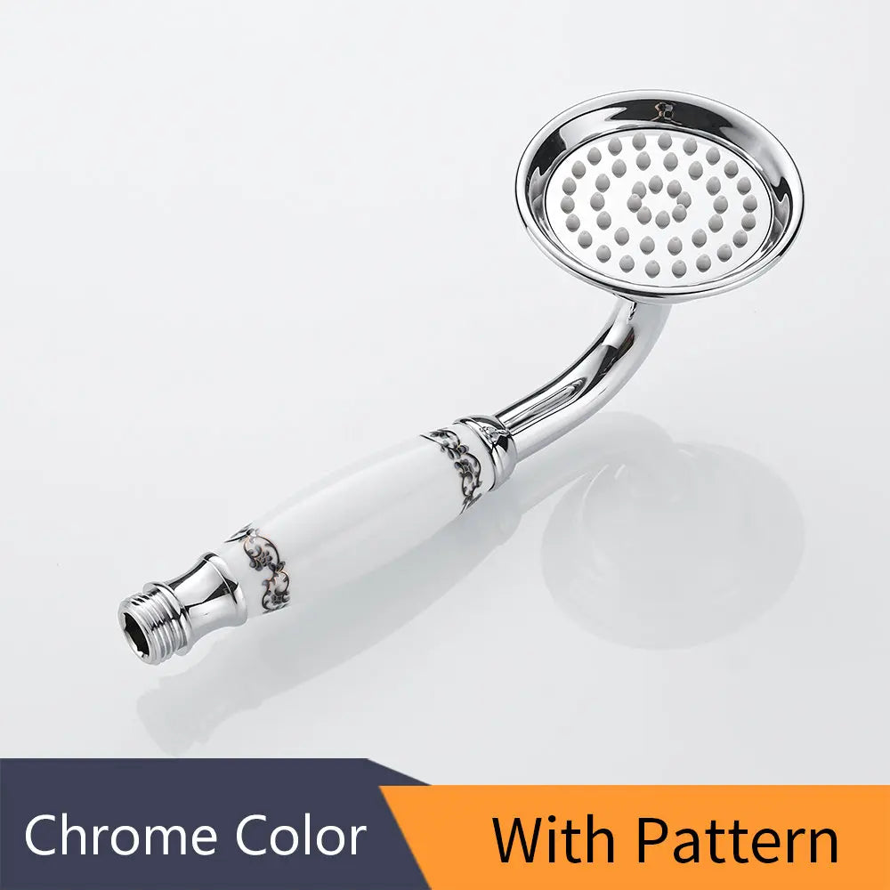 Shower Heads Antique Brass Bathroom Hand Held Shower Sprayer Head With Luxury Ceramics Bath Round Rainfall Shower Faucet HJ0527K Oasis Select Chrome-Pattern