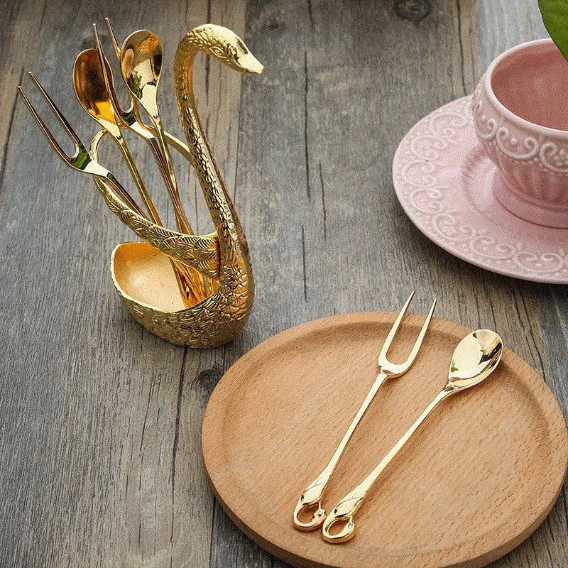 Swan Base Holder with Dessert Forks & Coffee Spoons Tableware Set Flatware Set Oasis Select