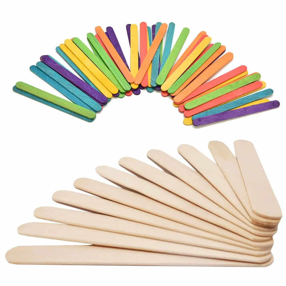 50Pcs/Lot Colored Wooden Popsicle Sticks Natural Wood Ice Cream Sticks Kids DIY Hand Crafts Art Ice Cream Lolly Cake Tools Oasis Select