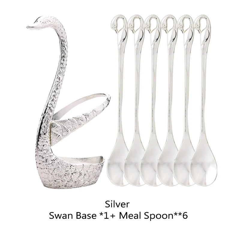 Swan Base Holder with Dessert Forks & Coffee Spoons Tableware Set Flatware Set Oasis Select sliver set-6spoon