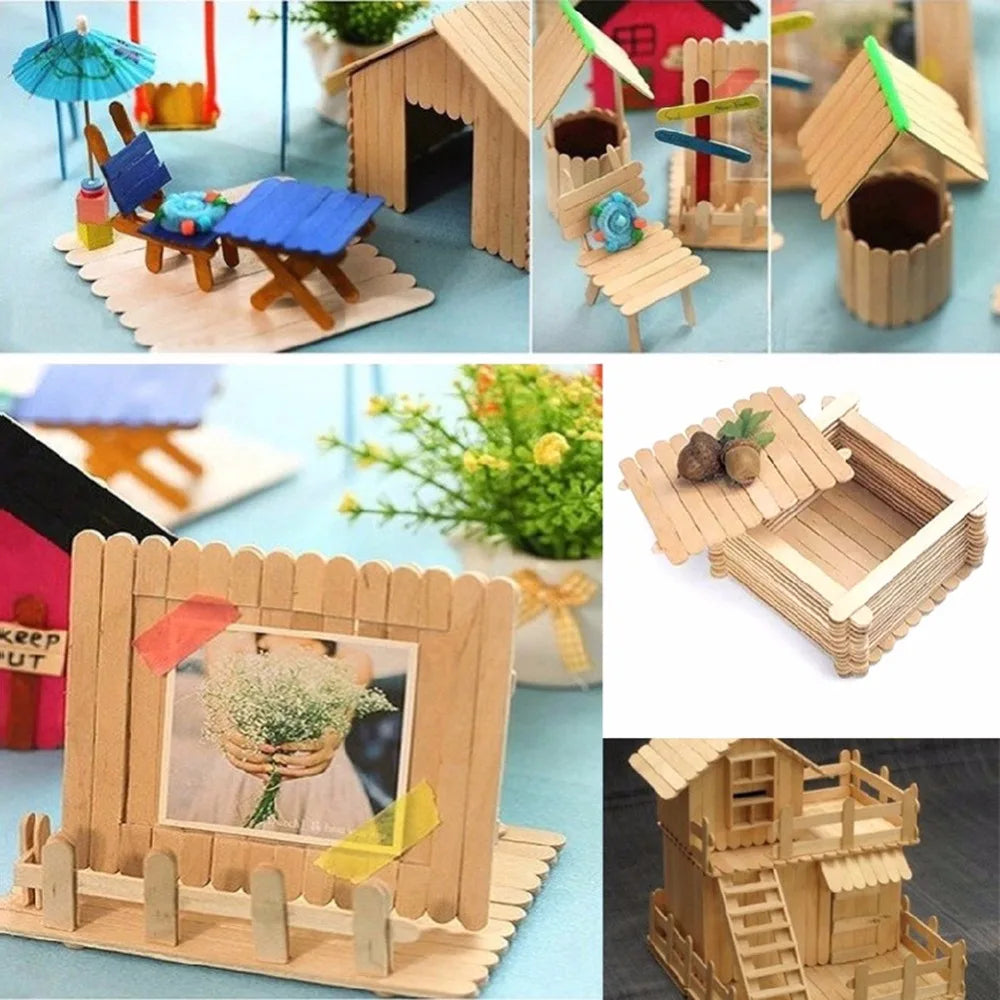 50Pcs/Lot Colored Wooden Popsicle Sticks Natural Wood Ice Cream Sticks Kids DIY Hand Crafts Art Ice Cream Lolly Cake Tools Oasis Select