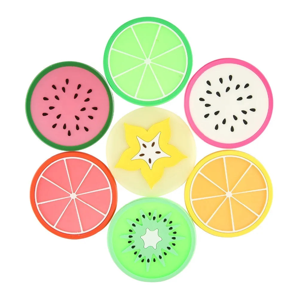 7pc/set Fruit Coaster Silicone Pad Glass Mats for Hot Drink Holder Individul Kitchen Table Mat Tools Placemat Stand Hot Coasters Oasis Select 7pcs L Round