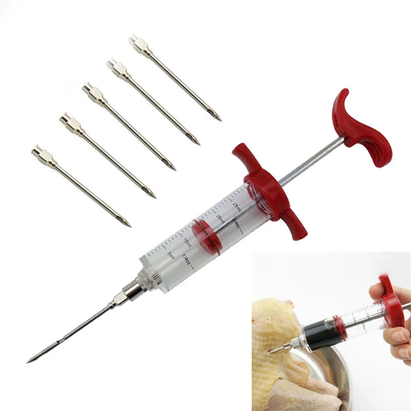 BBQ Meat Injector Syringe Set – 5 Stainless Steel Needles Meat Injector Set Oasis Select