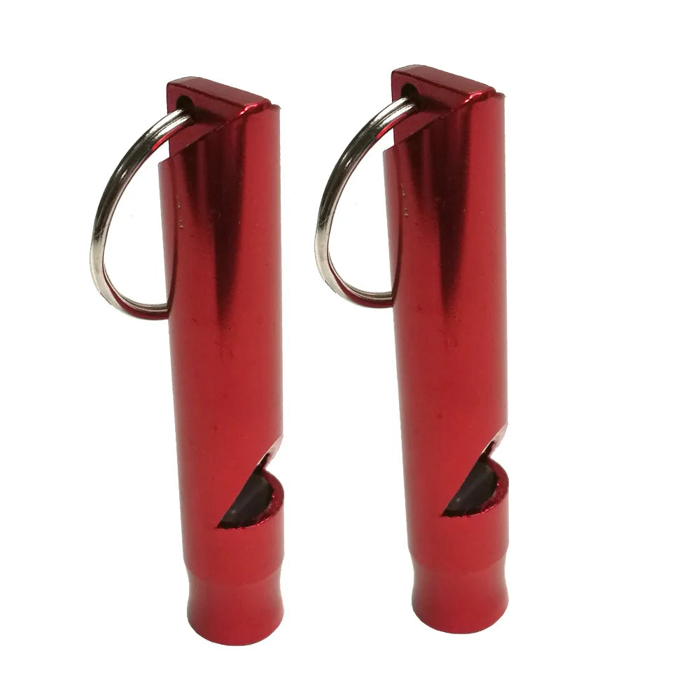2PCS Camping Kayak drift Swim Emergency Survival Aluminum alloy Whistle with keychain For Scuba Diving Canoe Boat Water Sports Oasis Select Red