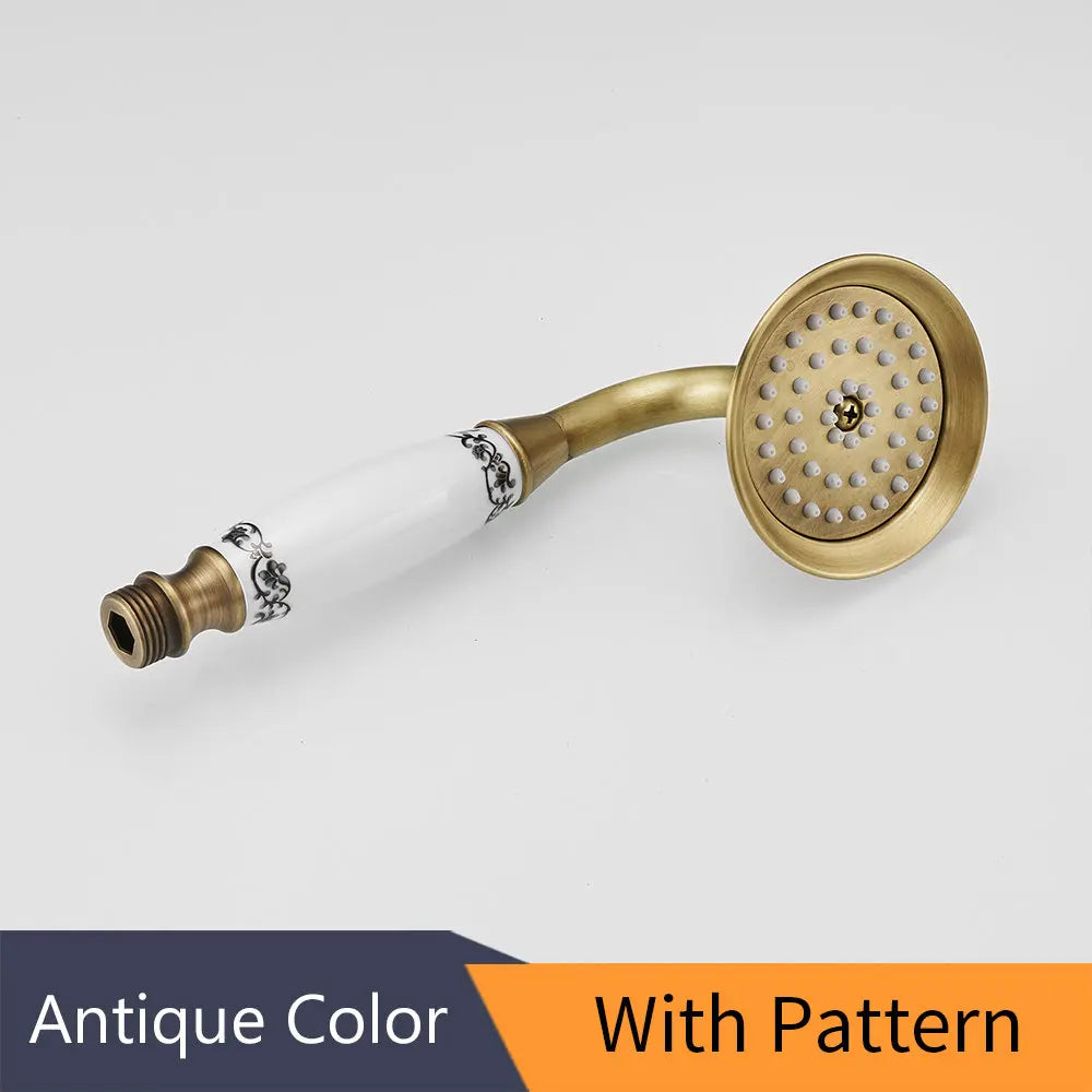 Shower Heads Antique Brass Bathroom Hand Held Shower Sprayer Head With Luxury Ceramics Bath Round Rainfall Shower Faucet HJ0527K Oasis Select Antique-Pattern